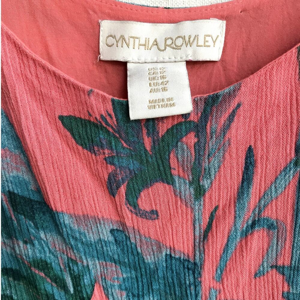 Cynthia Rowley Coral and Green Crinkle Fabric Slip Dress with Side Ties size 12 - Picture 8 of 10